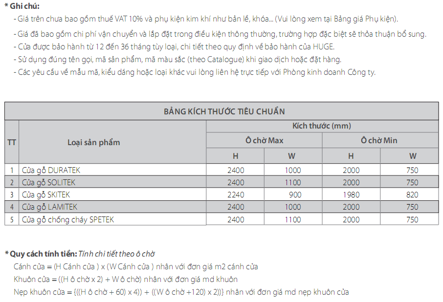 bang ghi chu san pham cua go huge